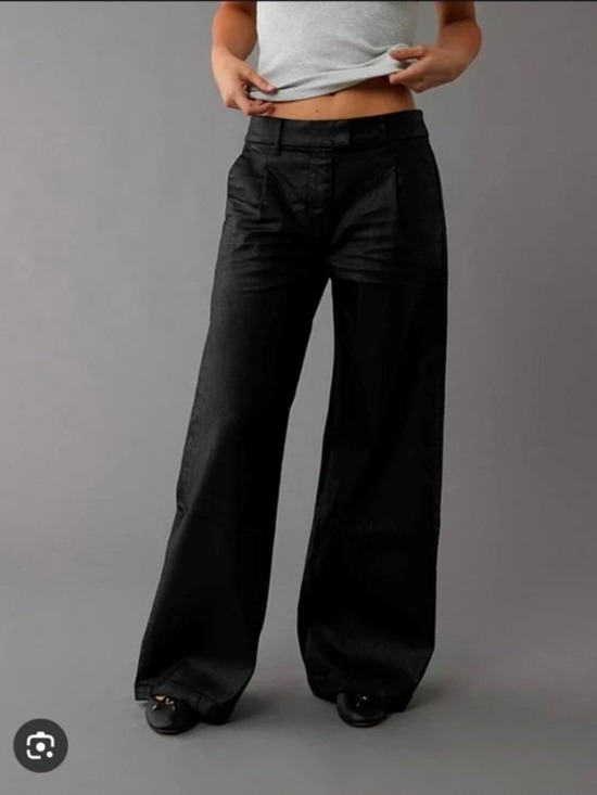 American Eagle Outfitters Denim - American Eagle Jeans Wide Leg High Rise Black Coated Trouser Pants 10